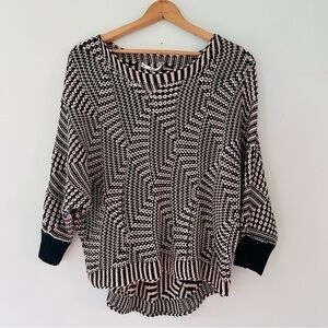 SIONI Cream & Black Lightweight Knit Dolman Batwing Sweater Size Small